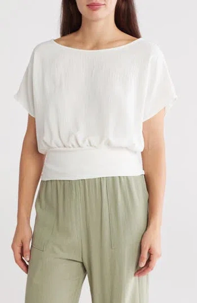 Renee C Short Sleeve Smocked Hem Blouson Top In White