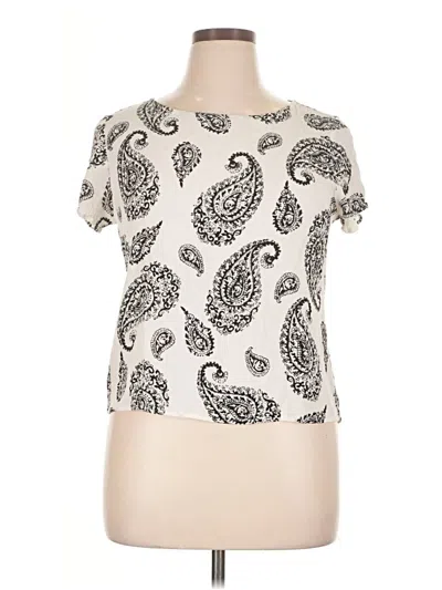 Pre-owned Renee C Short Sleeve Top Ivory Paisley Pattern Mock Neckline Tops