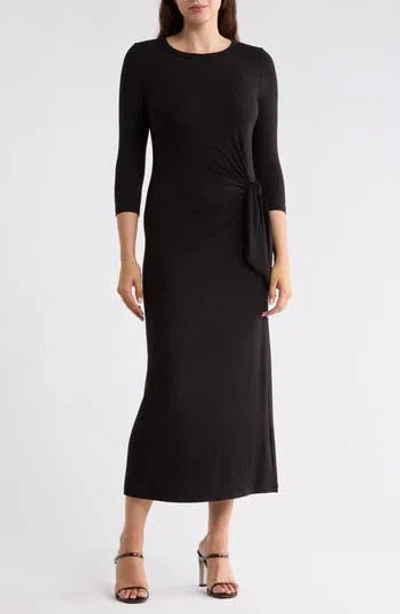Renee C Side Knot Three-quarter Sleeve Midi Dress In Black