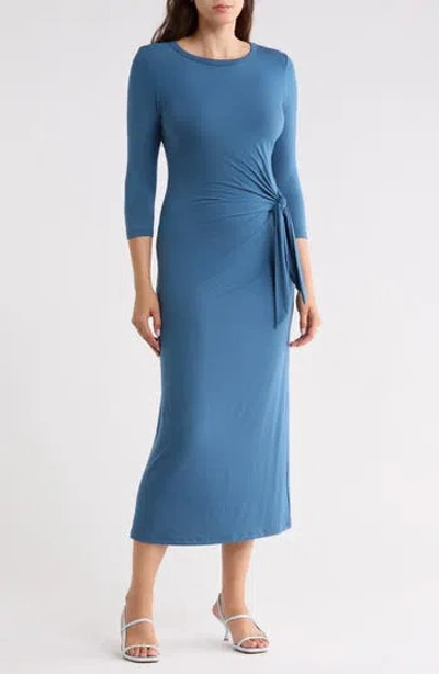 Renee C Side Knot Three-quarter Sleeve Midi Dress In Blue