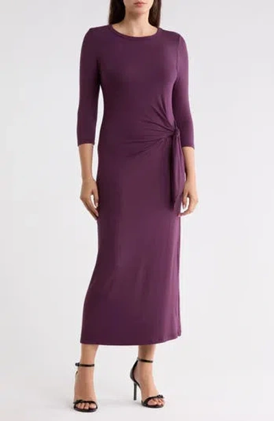 Renee C Side Knot Three-quarter Sleeve Midi Dress In Purple
