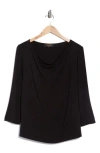 Renee C Side Ruched 3/4 Sleeve Top In Black