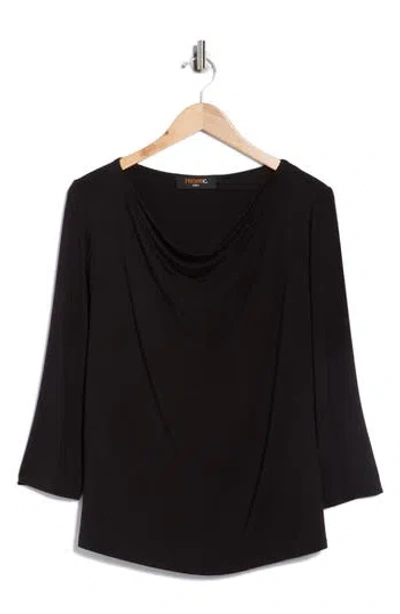 Renee C Side Ruched 3/4 Sleeve Top In Black