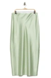Renee C Side Slit Satin Maxi Skirt In Green