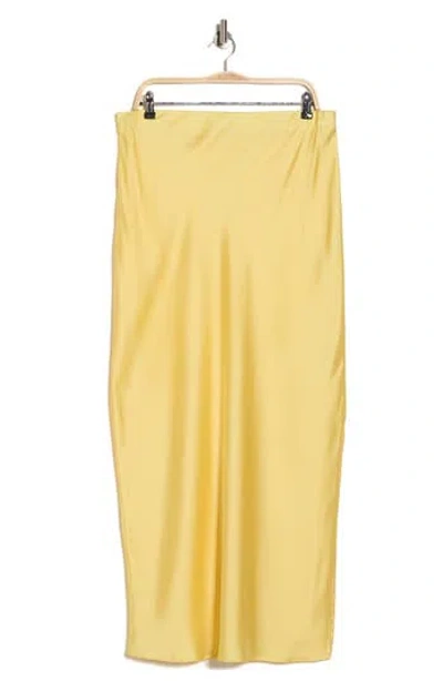 Renee C Side Slit Satin Maxi Skirt In Yellow
