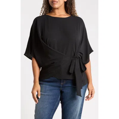 Renee C Side Tie Short Sleeve Top In Black