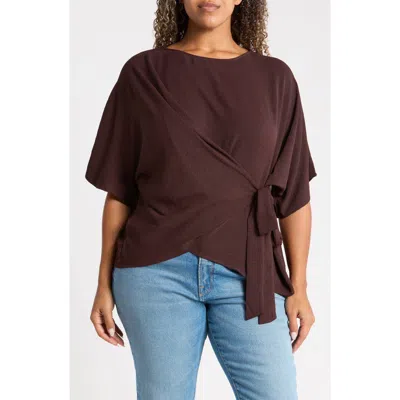 Renee C Side Tie Short Sleeve Top In Brown