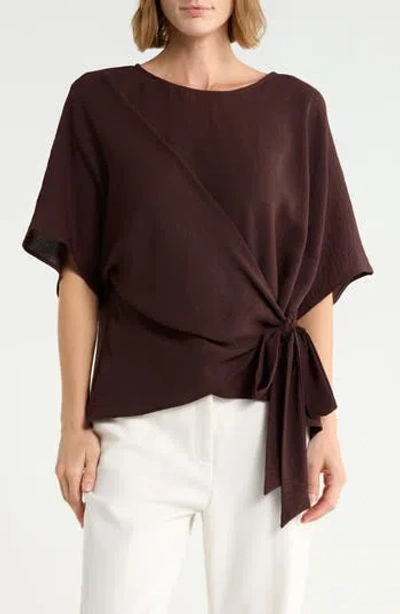 Renee C Side Tie Short Sleeve Top In Brown