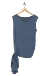 Renee C Side Tie Stretch Modal Top In Blue