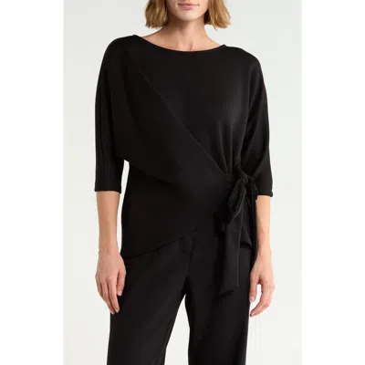 Renee C Side Tie Three-quarter Sleeve Top In Black