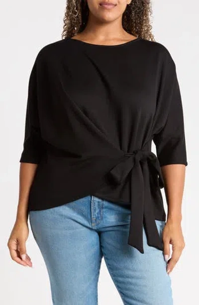 Renee C Side Tie Three-quarter Sleeve Top In Black