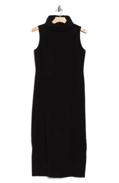Renee C Sleeveless Ribbed Turtleneck Dress In Black