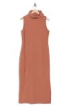 Renee C Sleeveless Ribbed Turtleneck Dress In Brown