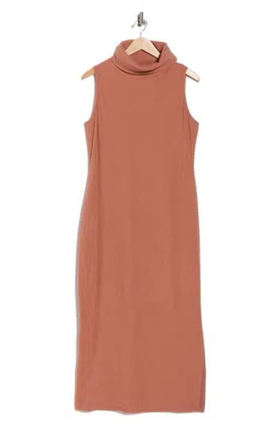 Renee C Sleeveless Ribbed Turtleneck Dress In Brown