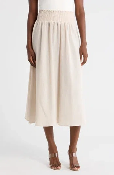 Renee C Smocked Waist Midi Skirt In Neutral
