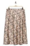 Renee C Snake Print Satin Midi Skirt In Brown