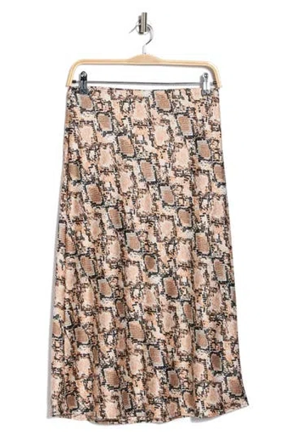 Renee C Snakeskin Print Midi Skirt In Brown