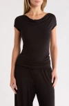 Renee C Solid Cowl Neck Cap Sleeve T-shirt In Black