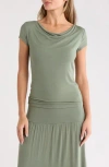 Renee C Solid Cowl Neck Cap Sleeve T-shirt In Green