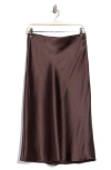 Renee C Solid Satin Midi Skirt In Brown