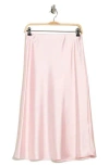 Renee C Solid Satin Midi Skirt In Pink