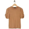 Renee C Solid Scrunched Sleeve Top In Brown
