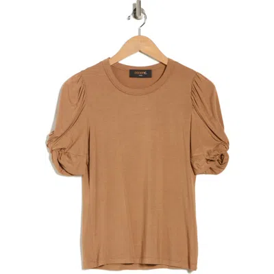 Renee C Solid Scrunched Sleeve Top In Brown