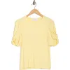 Renee C Solid Scrunched Sleeve Top In Yellow