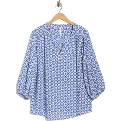 Renee C Split Neck Geo Print Top In Blue