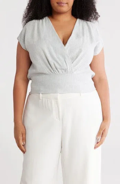 Renee C Stripe Cap Sleeve Smocked Waist Linen Blend Top