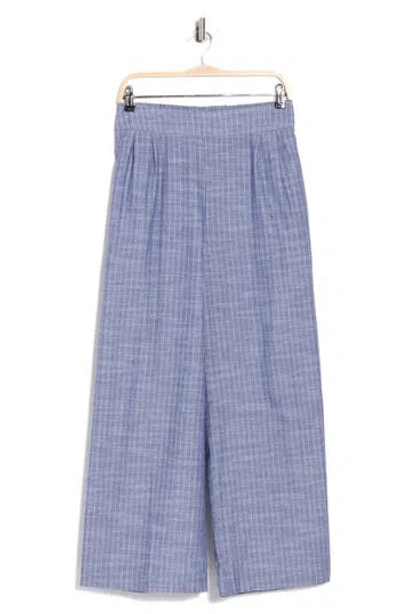 Renee C Stripe Cotton & Linen Wide Leg Pants In Blue