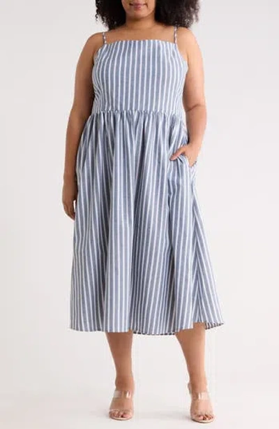 Renee C Stripe Fit & Flare Midi Dress In Blue