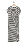 Renee C Stripe Knotted Cap Sleeve Shift Dress In Ivory/black