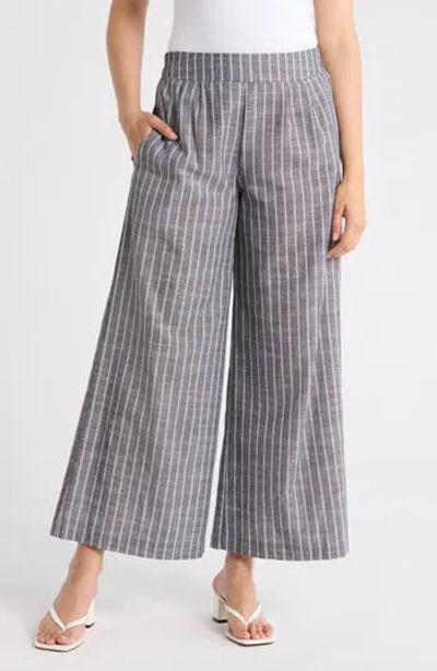 Renee C Stripe Linen & Cotton Wide Leg Pants In Gray