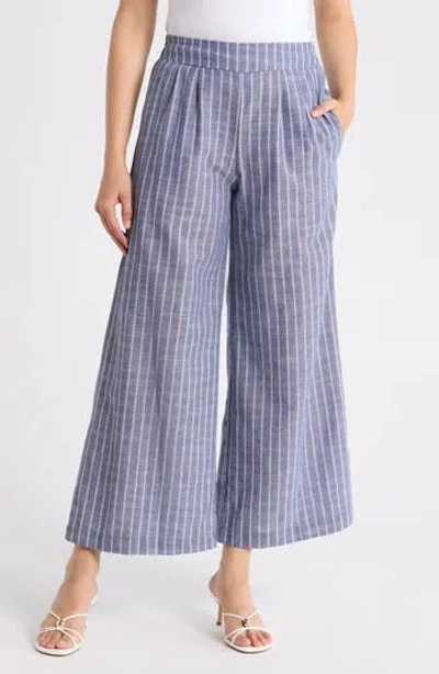 Renee C Stripe Linen & Cotton Wide Leg Pants In Blue
