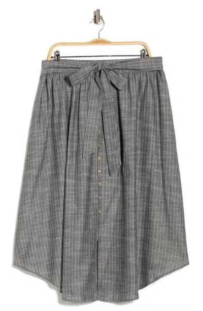 Renee C Stripe Linen Blend Curve Hem Midi Skirt In Green