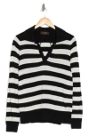Renee C Stripe Polo Sweater In Black/ivory