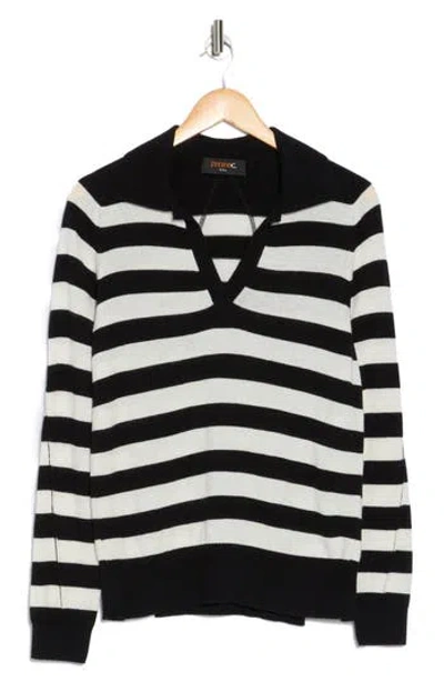 Renee C Stripe Polo Sweater In Black Ivory