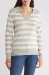 Renee C Stripe Polo Sweater In Heather Grey/ivory