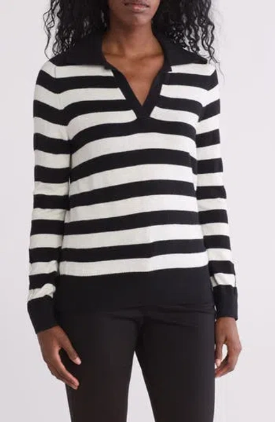 Renee C Stripe Polo Sweater In Multi