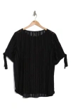 Renee C Stripe Short Sleeve Semisheer Top In Black
