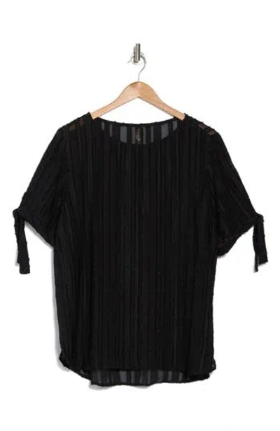 Renee C Stripe Short Sleeve Semisheer Top In Black