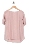 Renee C Stripe Short Sleeve Semisheer Top In Blush