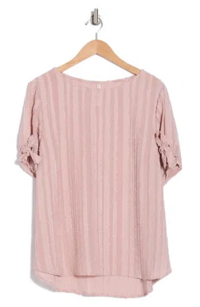 Renee C Stripe Short Sleeve Semisheer Top In Blush