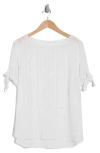 Renee C Stripe Short Sleeve Semisheer Top In Ivory