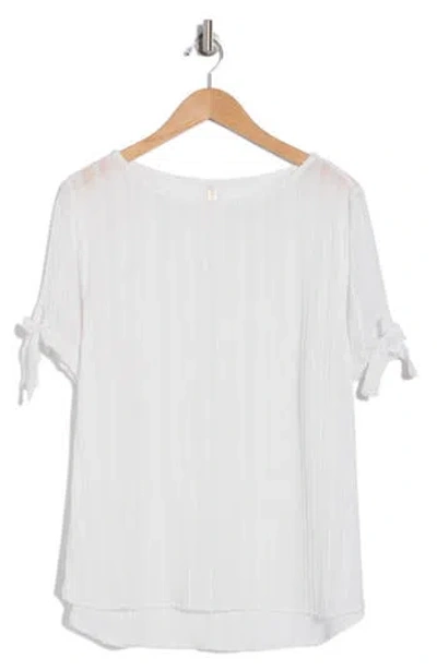 Renee C Stripe Short Sleeve Semisheer Top In Ivory