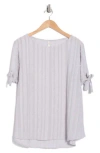Renee C Stripe Short Sleeve Semisheer Top In Silver