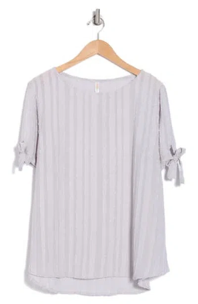 Renee C Stripe Short Sleeve Semisheer Top In Silver
