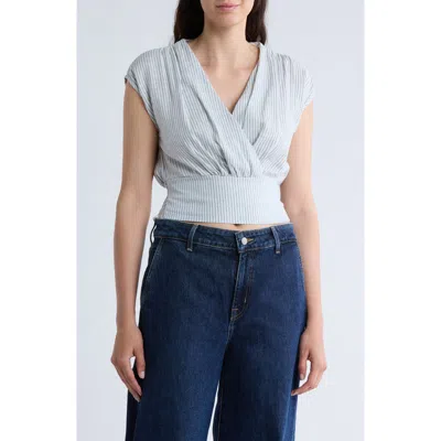 Renee C Stripe Smocked Back Linen Blend Top