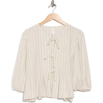 Renee C Stripe Tie Front Peplum Top